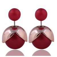 Plastic Pearl Double Faced Stud Earring, with Zinc Alloy, plated, fashion jewelry & for woman 16mm,8mm 