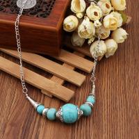 Turquoise Zinc Alloy Necklace, with turquoise, plated, fashion jewelry & for woman, silver color 