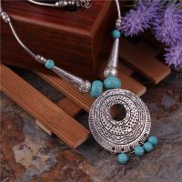 Turquoise Zinc Alloy Necklace, with turquoise, plated, fashion jewelry & for woman, silver color, 50*42mm Inch 