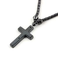 Hématite collier, croix, Placage, bijoux de mode & unisexe, noire, 27*43mm .1 pouce, Vendu par brin