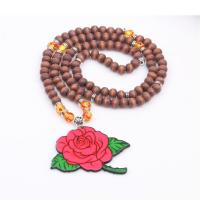 Wood Sweater Chain Necklace, with Amber, Flower, fashion jewelry & Unisex, brown Approx 30.7 Inch 