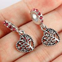 Zinc Alloy Heart Pendants, plated, DIY & with rhinestone, silver color, 12*11mm 