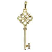Brass Key Pendants, gold color plated, micro pave cubic zirconia Approx 