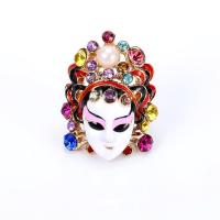 Enamel Zinc Alloy Finger Ring, with ABS Plastic Pearl, Beijing Opera Mask, gold color plated, adjustable & for woman & with rhinestone 