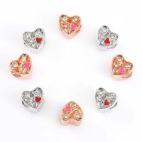 Perles coeur en alliage de zinc, Placage, DIY & émail & avec strass, plus de couleurs à choisir, 12*13mm Vendu par sac
