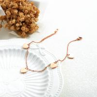 Titanium Steel Anklet, Heart, Korean style & adjustable & rolo chain & for woman, rose gold color, 10mm mm 