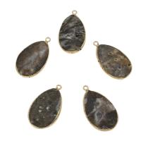 Natural Agate Druzy Pendant, Ice Quartz Agate, with Brass, Teardrop, gold color plated Approx 2mm 