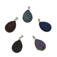 Natural Agate Druzy Pendant, Ice Quartz Agate, with Brass, Teardrop, silver color plated, DIY - Approx 1.4mm 