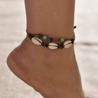 coquille bracelet de cheville, avec corde en nylon & bois, Placage, bijoux de mode & pour femme, brun, Vendu par brin