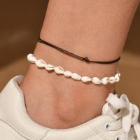 coquille bracelet de cheville, avec corde en nylon & alliage de zinc, Placage, 2 pièces & bijoux de mode & pour femme, blanc, Vendu par fixé