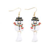Zinc Alloy Tassel Earring, with Cotton Thread & Seedbead, Snowman, gold color plated, for woman 