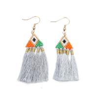 Zinc Alloy Tassel Earring, with Cotton Thread & Seedbead, gold color plated, Bohemian style & for woman 