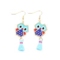 Zinc Alloy Tassel Earring, with Cotton Thread & Seedbead, Owl, gold color plated, fashion jewelry & for woman 