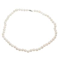 Пресноводные перлы ожерелье цепи свитера, Пресноводные жемчуги, латунь Замок-карабин, Рисообразная, плакирован серебром, Женский, белый, 7-8mm, длина:Приблизительно 37.7 дюймовый, продается Strand