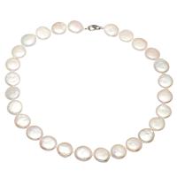 Пресноводные перлы ожерелье цепи свитера, Пресноводные жемчуги, латунь Замок-карабин, В форме кнопки, плакирован серебром, Женский, белый, 13-14mm, длина:Приблизительно 33 дюймовый, продается Strand