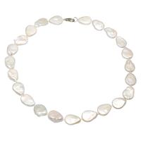 Пресноводные перлы ожерелье цепи свитера, Пресноводные жемчуги, латунь Замок-карабин, Потрясённый, плакирован серебром, Женский, белый, 13-14mm, длина:Приблизительно 33.8 дюймовый, продается Strand