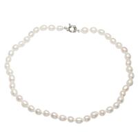 Пресноводные перлы ожерелье цепи свитера, Пресноводные жемчуги, латунь Замочек-колечко, Рисообразная, плакирован серебром, Женский, белый, 8-9mm, длина:Приблизительно 35.4 дюймовый, продается Strand