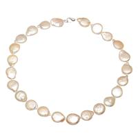 Freshwater Pearl Sweater Chain Necklace, brass lobster clasp, Keshi, silver color plated, for woman, pink, 13-14mm Approx 34.2 Inch 