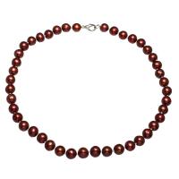Пресноводные перлы ожерелье цепи свитера, Пресноводные жемчуги, латунь Замок-карабин, плакирован серебром, Женский, цвет бордо, 9-10mm, длина:Приблизительно 34.6 дюймовый, продается Strand