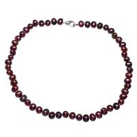 Пресноводные перлы ожерелье цепи свитера, Пресноводные жемчуги, латунь Замок-карабин, плакирован серебром, Женский, темно-фиолетовый, 7-8mm, длина:Приблизительно 32.2 дюймовый, продается Strand