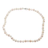 Пресноводные перлы ожерелье цепи свитера, Пресноводные жемчуги, латунь Замок-карабин, плакирован серебром, Женский, разноцветный, 8-9mm, длина:Приблизительно 38.5 дюймовый, продается Strand