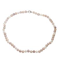 Пресноводные перлы ожерелье цепи свитера, Пресноводные жемчуги, латунь Замок-карабин, плакирован серебром, Женский, разноцветный, 7-8mm, длина:Приблизительно 37.4 дюймовый, продается Strand
