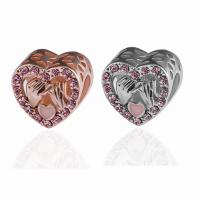 Perles coeur en alliage de zinc, Placage, DIY & avec strass, plus de couleurs à choisir, 9*11mm Vendu par sac