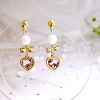 Plastic Pearl Zinc Alloy Earring, with Plastic Pearl, plated & for woman & with rhinestone, 15*40mm 