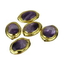 Brass Jewelry Beads, with Amethyst, gold color plated, 13-14x17-19x5-6mm Approx 1mm 