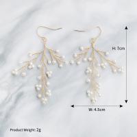 Pendientes para Novia, Perlas de plástico ABS, con alambre de latón, para mujer & con diamantes de imitación, 4.5cmx7cm, Vendido por Par