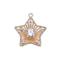 Cubic Zirconia Brass Pendants, Star, gold color plated, with cubic zirconia & hollow Approx 1mm 