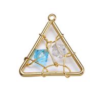 Hollow Brass Pendants, with Glass, Triangle, gold color plated 17mm Approx 1mm 