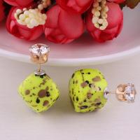 Plastic Pearl Double Faced Stud Earring, with Zinc Alloy, plated, for woman 16mm,8mm 