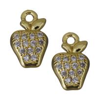 Brass Fruit Pendants, Apple, gold color plated, micro pave cubic zirconia Approx 1.5mm 