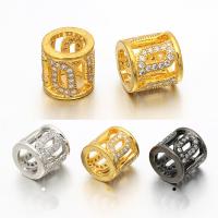 Large Hole Brass Beads, Column, plated, micro pave cubic zirconia & hollow Approx 5.5mm 
