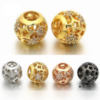 Befestigter Zirkonia European Perlen, Messing, rund, plattiert, Micro pave Zirkonia & hohl, keine, 9x10mm, Bohrung:ca. 4.5mm, 5PCs/Tasche, verkauft von Tasche