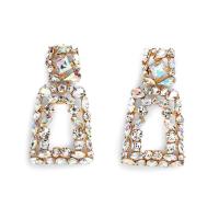 Zinc Alloy Drop Earring, with Rhinestone, Trapezium, synthetic, for woman & with rhinestone 