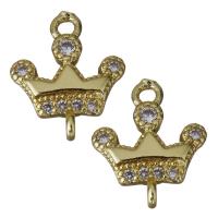 Cubic Zirconia Micro Pave Brass Connector, Crown, gold color plated, micro pave cubic zirconia & 1/1 loop Approx 1.5mm 
