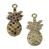 Brass Fruit Pendants, Pineapple, gold color plated & micro pave cubic zirconia Approx 1.5mm 