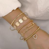 Zinc Alloy Bracelet Set, bracelet, with Crystal, Heart, plated, 5 pieces & Unisex & snake chain & with rhinestone, golden, 15mm 
