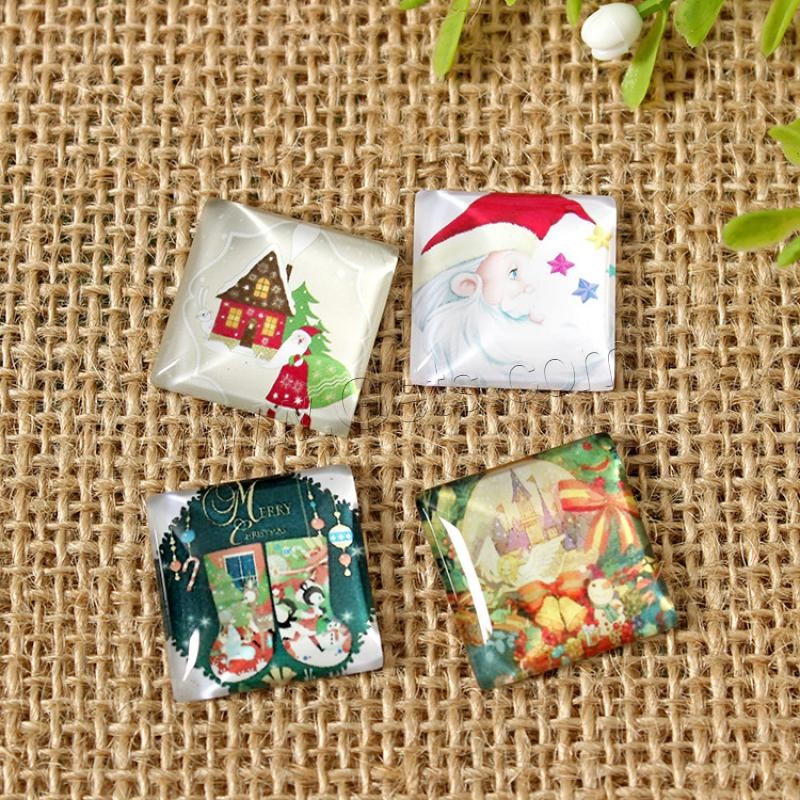 Time Gem Cabochon, Glass, with Paper, Christmas Design & time gem jewelry & different size for choice & flat back, mixed colors, Sold By PC
