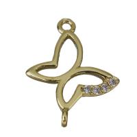 Cubic Zirconia Micro Pave Brass Connector, Butterfly, gold color plated, micro pave cubic zirconia & 1/1 loop Approx 1.5mm 