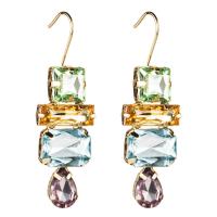 Zinc Alloy Drop Earring, with Rhinestone, Square, synthetic, for woman & with rhinestone 