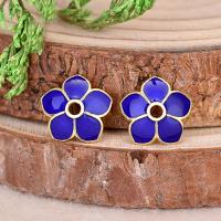 Brass Bead Cap, Flower, gold color plated, bluing, blue, 10mm Approx 1.8mm 