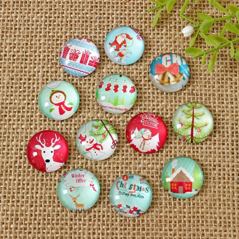 Time Gem Cabochon, Glass, with Paper, Christmas Design & time gem jewelry & different size for choice & flat back & mixed, Sold By PC