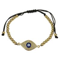 acier inoxydable bracelet, avec corde en nylon, Mauvais œil, Placage de couleur d'or, Réglable & bijoux de mode & unisexe 4mm Environ 6-10 pouce, Vendu par brin