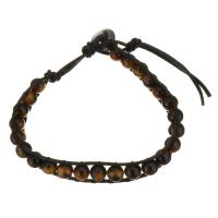 Faux Leather Bracelet, with Tiger Eye, with 3Inch extender chain, Adjustable & fashion jewelry & Unisex, black, 9.5mm Approx 6.5 Inch 