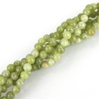 Perle aus Olive Jade, rund, natürliche & verschiedene Größen vorhanden, grün, Bohrung:ca. 1.5mm, Länge:ca. 15 ZollInch, 60PCs/Strang, verkauft von Strang