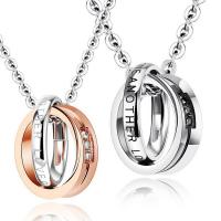 Titanium Steel Couple Necklace, with 5cm extender chain, oval chain & micro pave cubic zirconia, 19mm,20mm Approx 17.72 Inch 