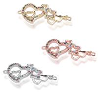 Cubic Zirconia Micro Pave Brass Connector, Heart, DIY & micro pave cubic zirconia & 1/1 loop 